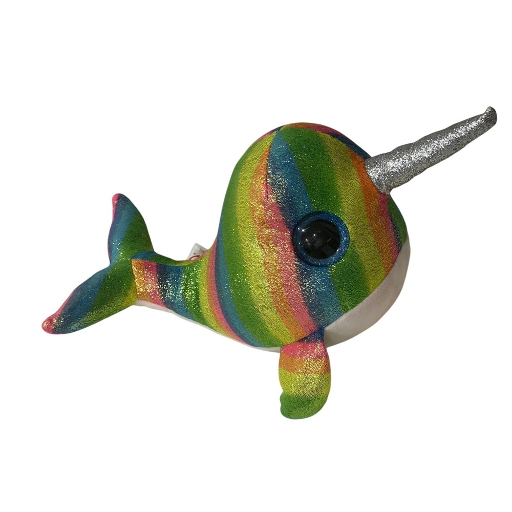 Ty Beanie Boos Norie Narwhal Rainbow Glitter Plush Medium 11 inch‎ 2019